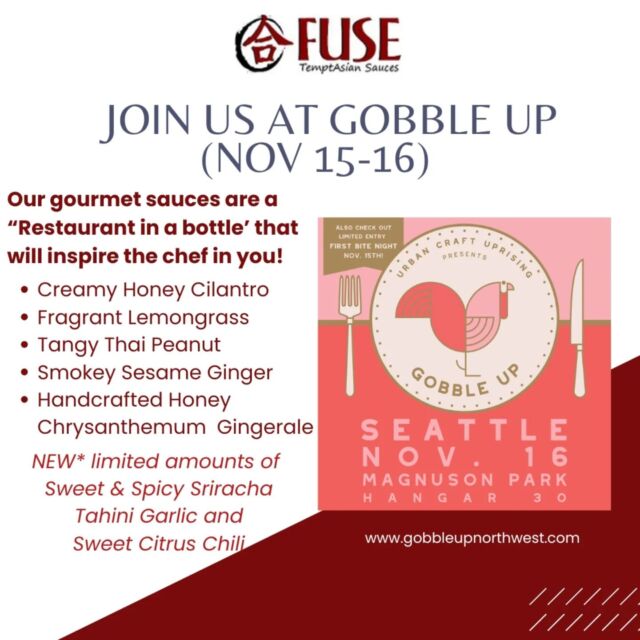 Soooo exciting. Gobble up now has a foodie preview night. Pickup tickets at for the first bite on Friday night and come meet some of your favorite restaurants and cookbook chefs!

#gobbleup #urbancraftuprising #sauces #asian #fusion #seattle #foodies